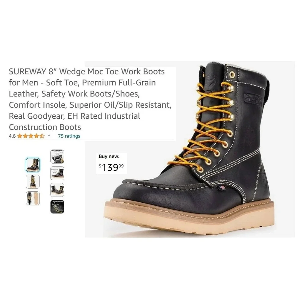 Mens Black Sureway‎ Mac Toe Heavy Duty Non-Slip Work Boots Size 10